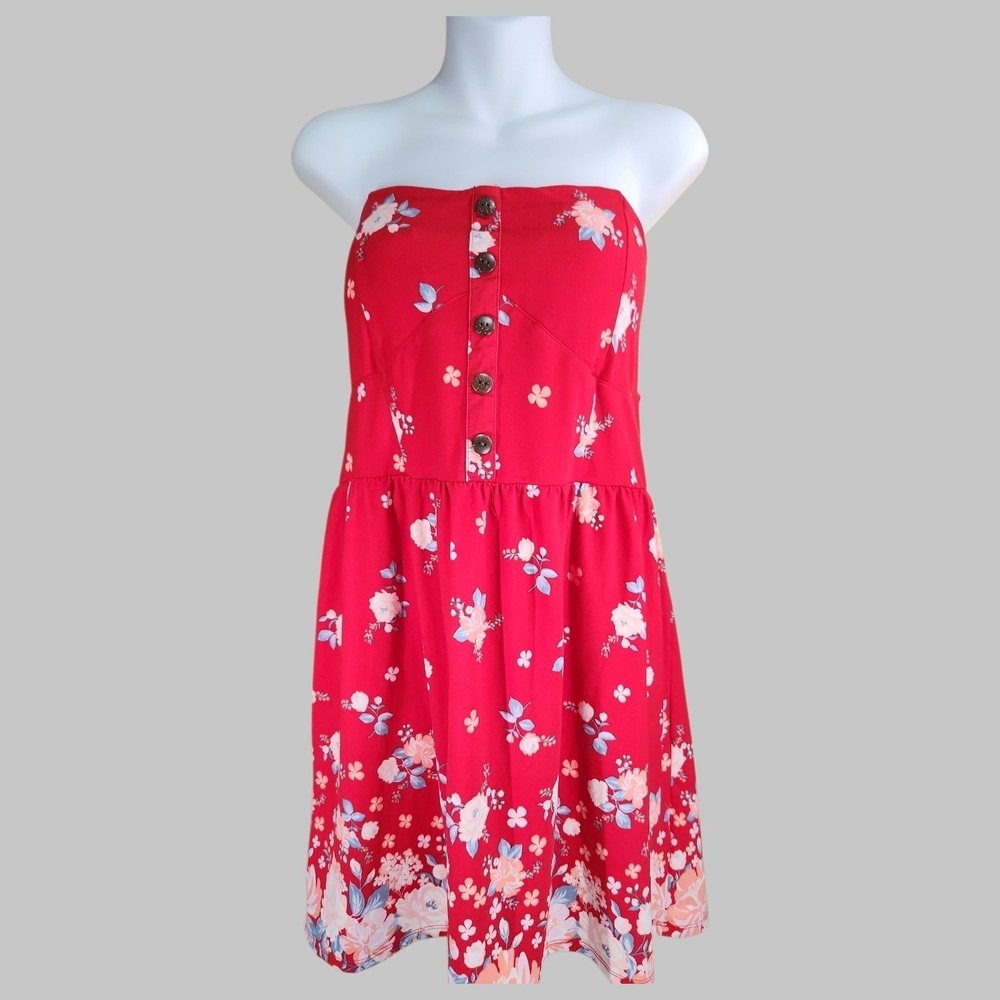 No Boundaries Juniors Dress Size XXL Red Strap or Strapless Floral Mini NEW